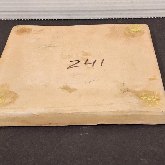 Vintage Kitchen Clay Tile Hand Painted with a Golden Amphora Vase Grazed 8.2" - Picture 6 of 8